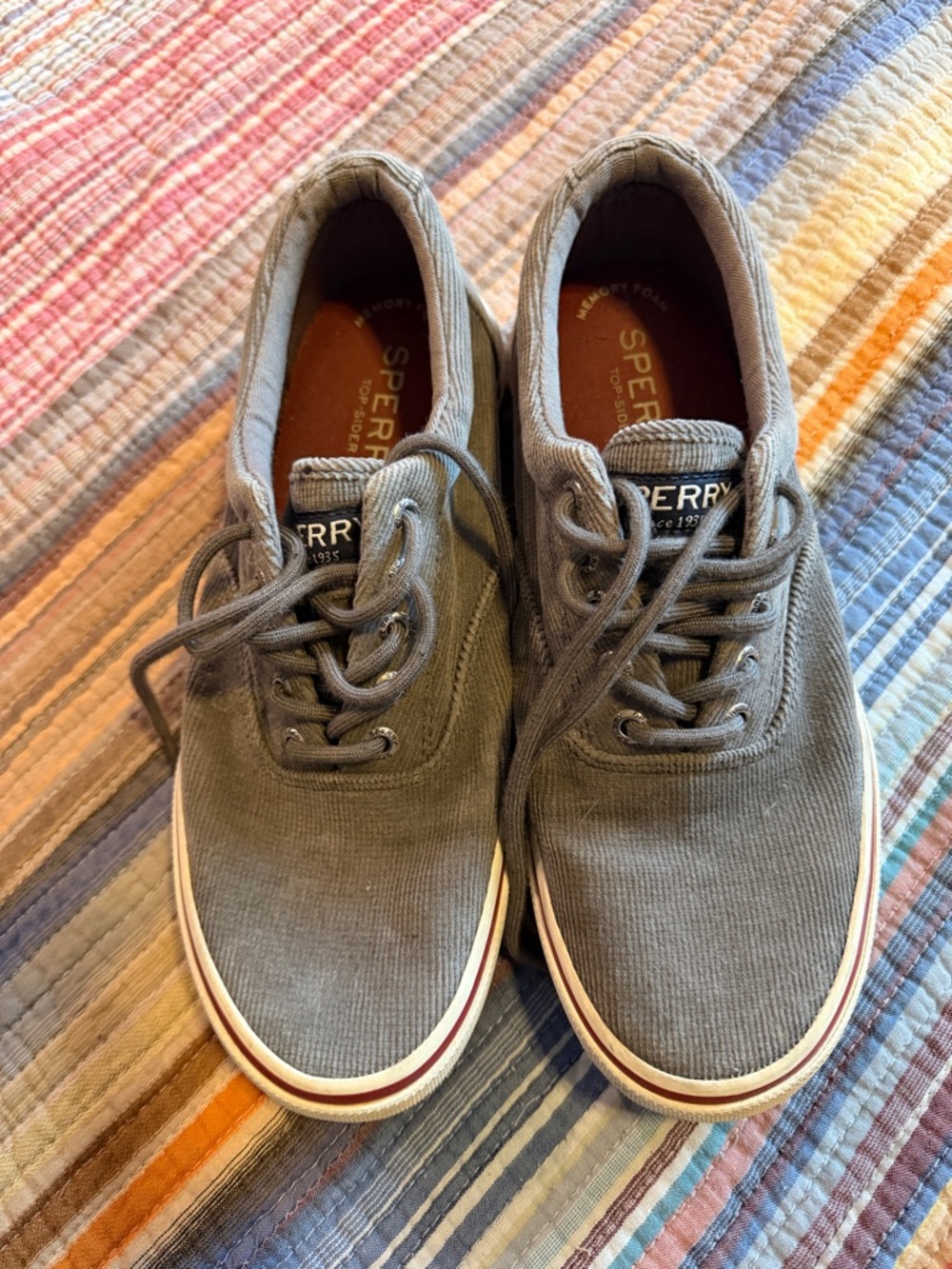 Sperry Men's Olive Gray Corduroy Boat Shoes
